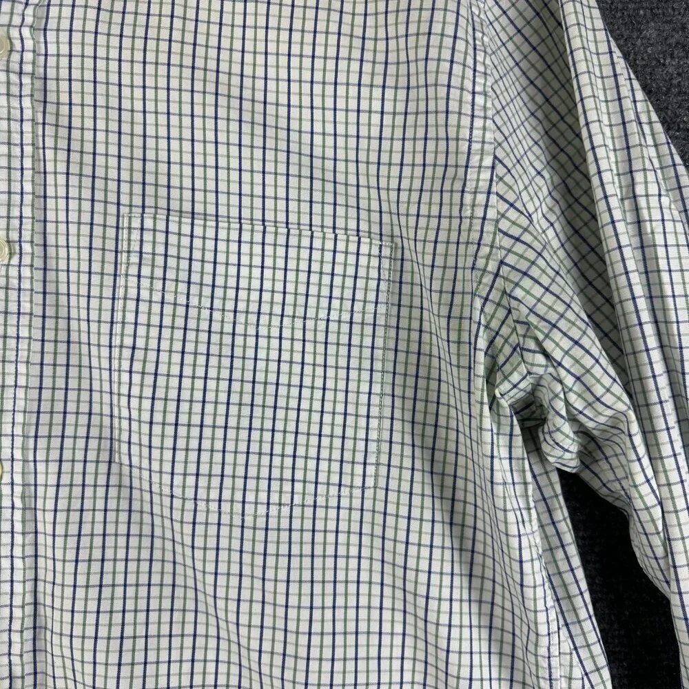 J Crew Shirt Mens Large Regular Fit Button Down Blue Green White Cotton Plaid